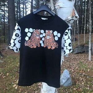 Marimekko Karhunputki Placement T-shirt, S, Black, White with Cheetah twins